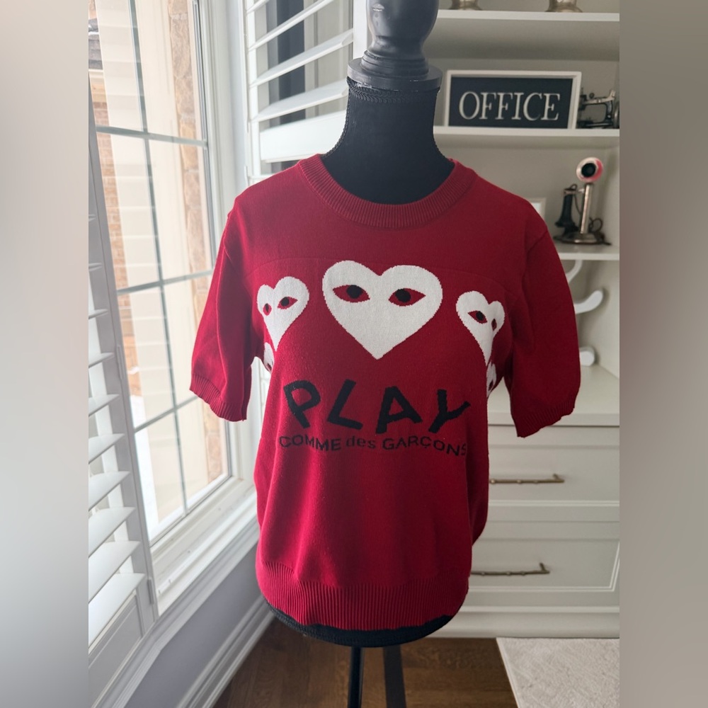 Comme des Garçons PLAY Red Short Sleeve Knit Top Size Medium Women’s